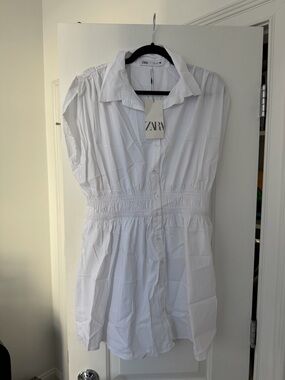 ZARA White Short Sleeve Button Shirtdress